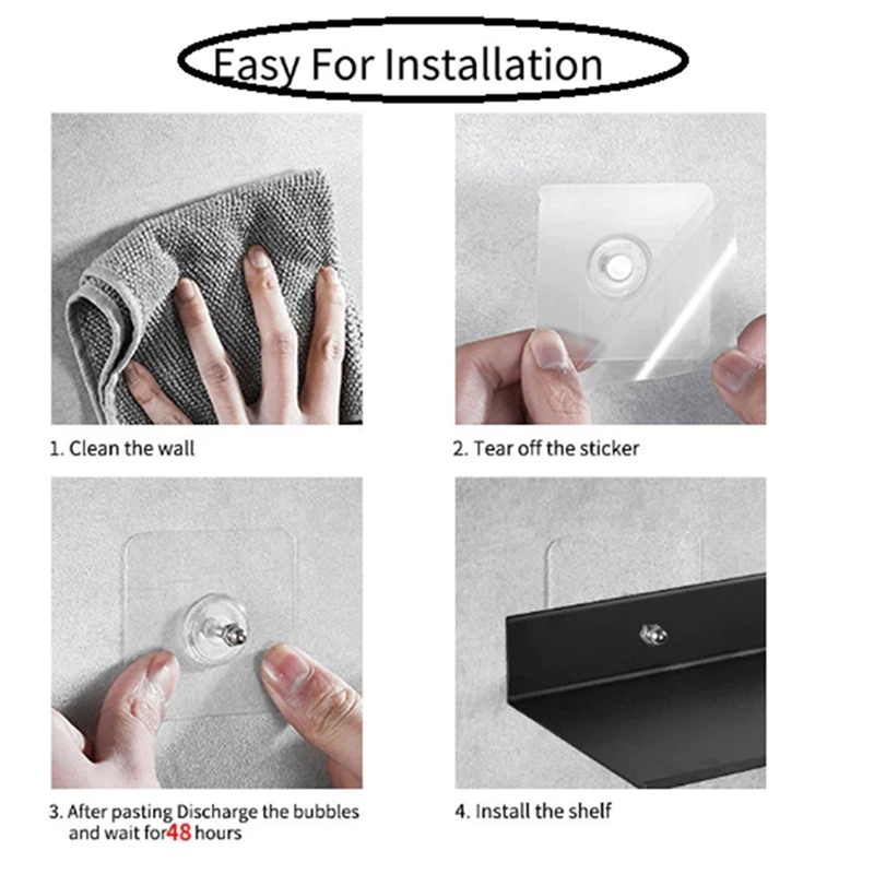 ABWP-2X Floating Wall Shelf Black For Kitchen Bathroom Storage Rack Mirror Metal Shower Corner Shelves Organizer B 4