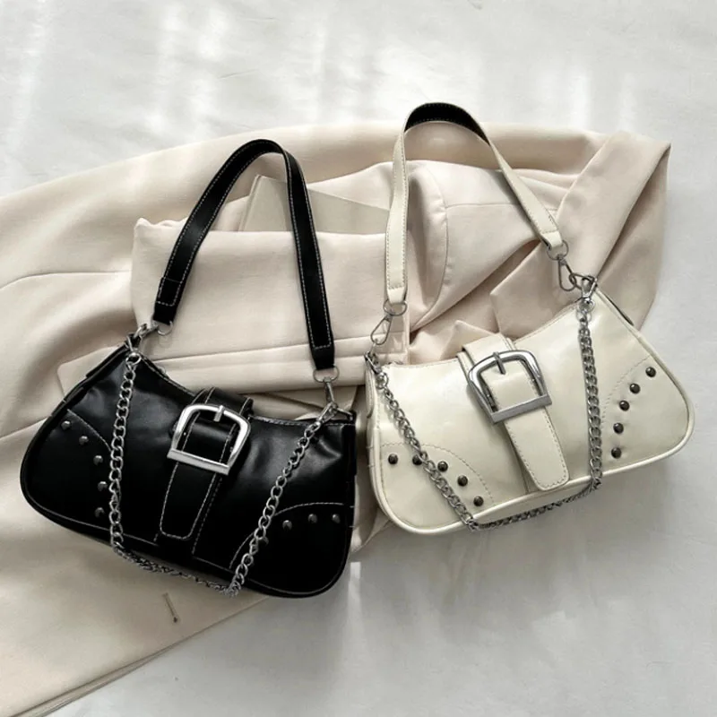 

Luxury Design Shoulder Bags for Women Casual Underarm Shoulder Bag PU Leather Rivet Handbags Women Hobos Bag Y2K Accessories