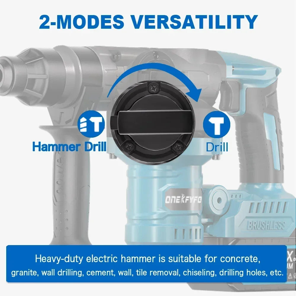3 in 1 Brushless Rotary Hammer Cordless Electric Hammer impact drill Multifunctional woodworking tools For Makita 18V Battery 5