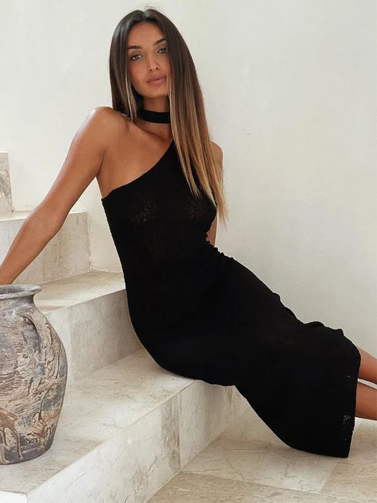 Vestidos de playa para vacaciones de verano para mujer, negros, de punto, sin mangas, ajustados, sexis, largos, elegantes, bohemios, para fiesta, 2025