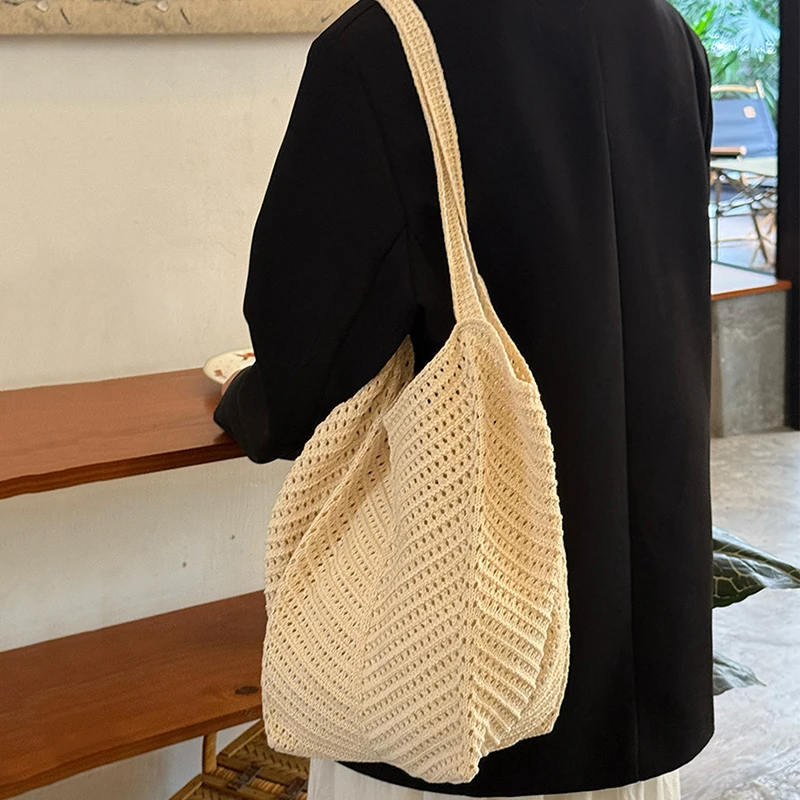 Hollow Out Large Capacity Ribbon Decoration Shoulder Bags Female Bags New Beach Vacation Women's Handbags