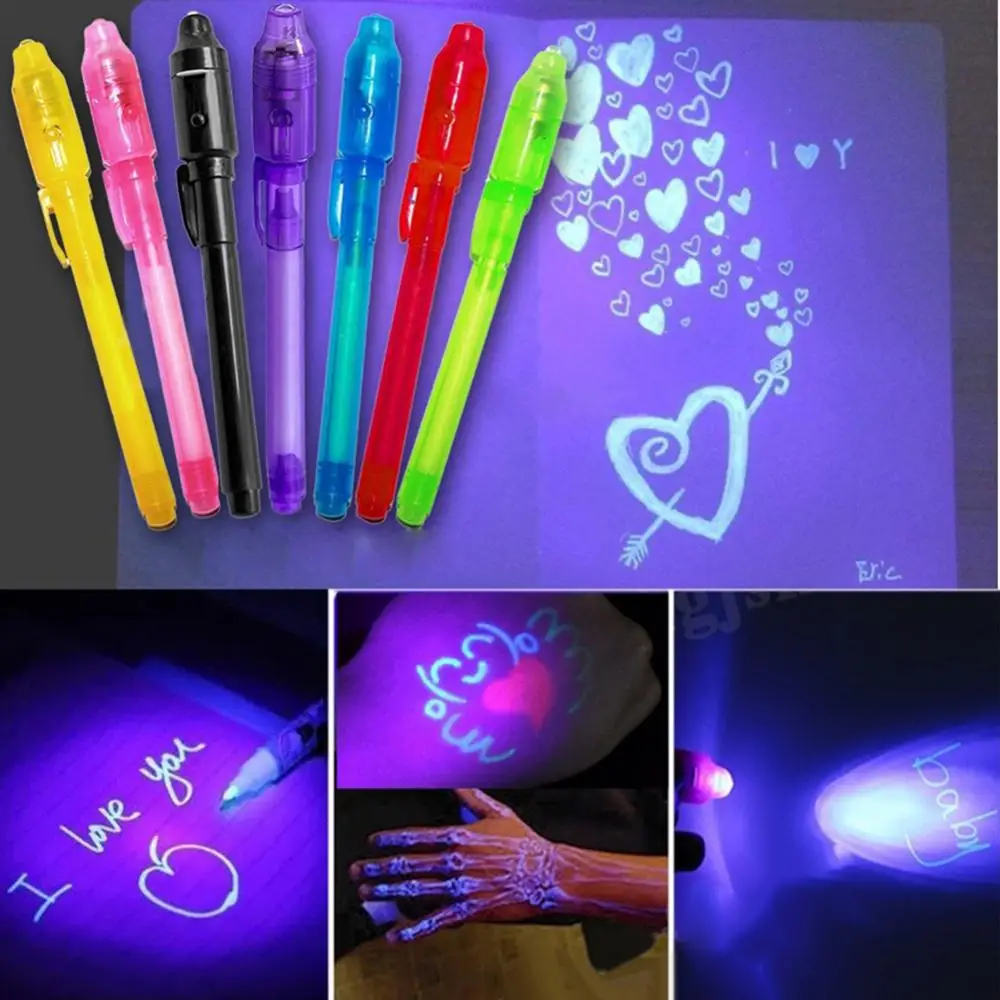 

4Pcs 2 in 1 Luminous Light Invisible Ink Pen UV Writing Invisible Ink Marker Kids Drawing Gift Check Money Pen Glow in the Dark