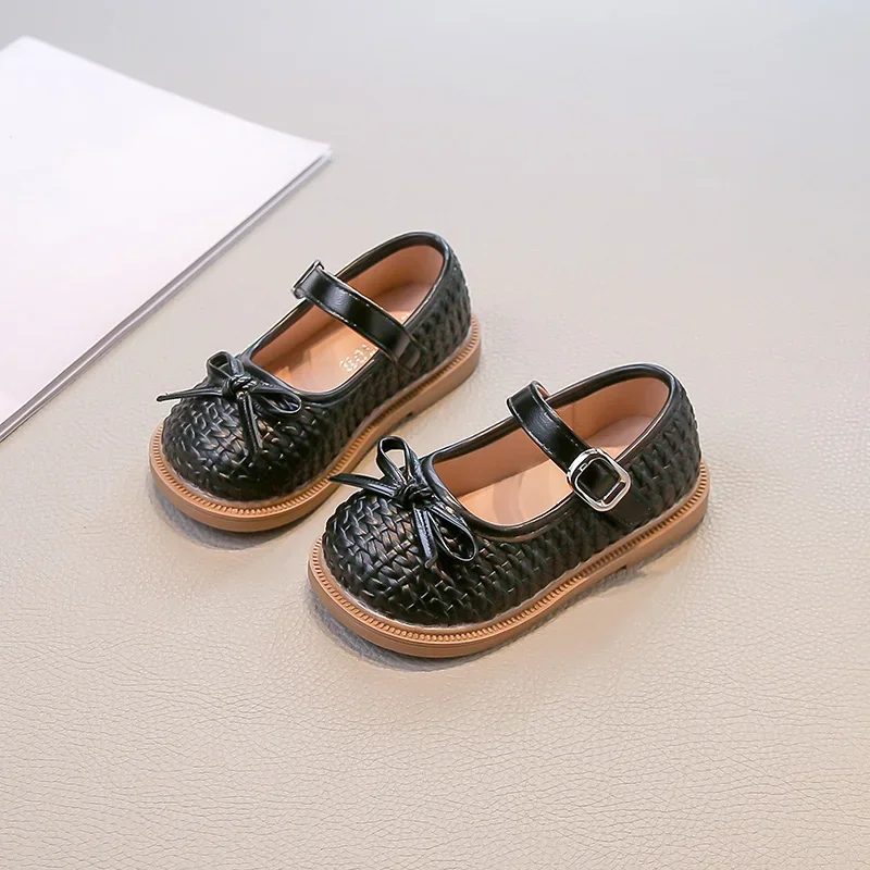 Girls Leather Mary Jane Flat Shoes with Fairy Bowknot