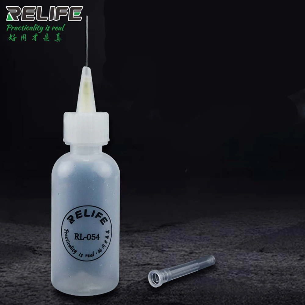 RELIFE 50ml RL-054 Needle Tip Soldering Cleaning Liquid Flux Alcohol Oil Dispenser Plastic Hand Bottle Cleaner DIY Repair Tools