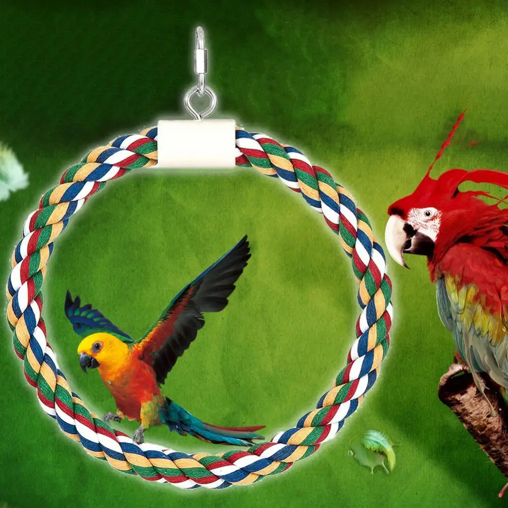 

Hanging Pet Bird Parrot Cotton Rope Circle Ring Stand Swing Cage Chew Play Toy
