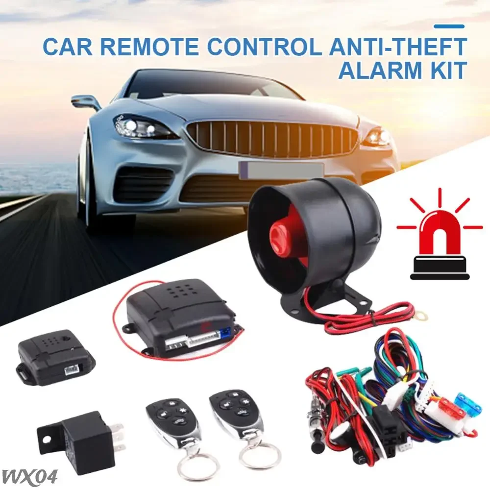 Car auto burglar alarm protection 2 remote remote control door lock with siren and wiring harness anti-theft system programmable
