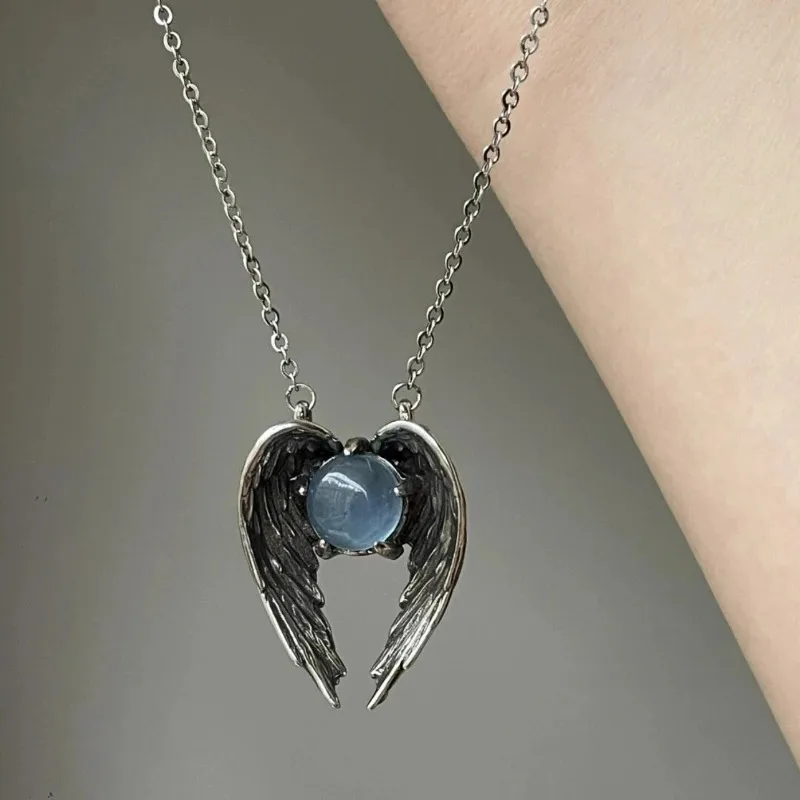 2026 New Angle Wing Crystal Vintage Necklace Unisex Punk Gothic Ghost Wings Necklace for Women Personality Jewelry Accessory