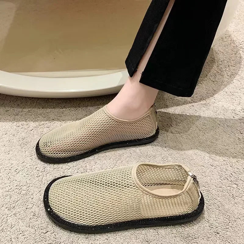 

2024 Mesh Low Heel Sandals Woman Summer Flats Luxury Designer Women's Shoes Zapatillas Deportivas Zapatos Para Mujeres