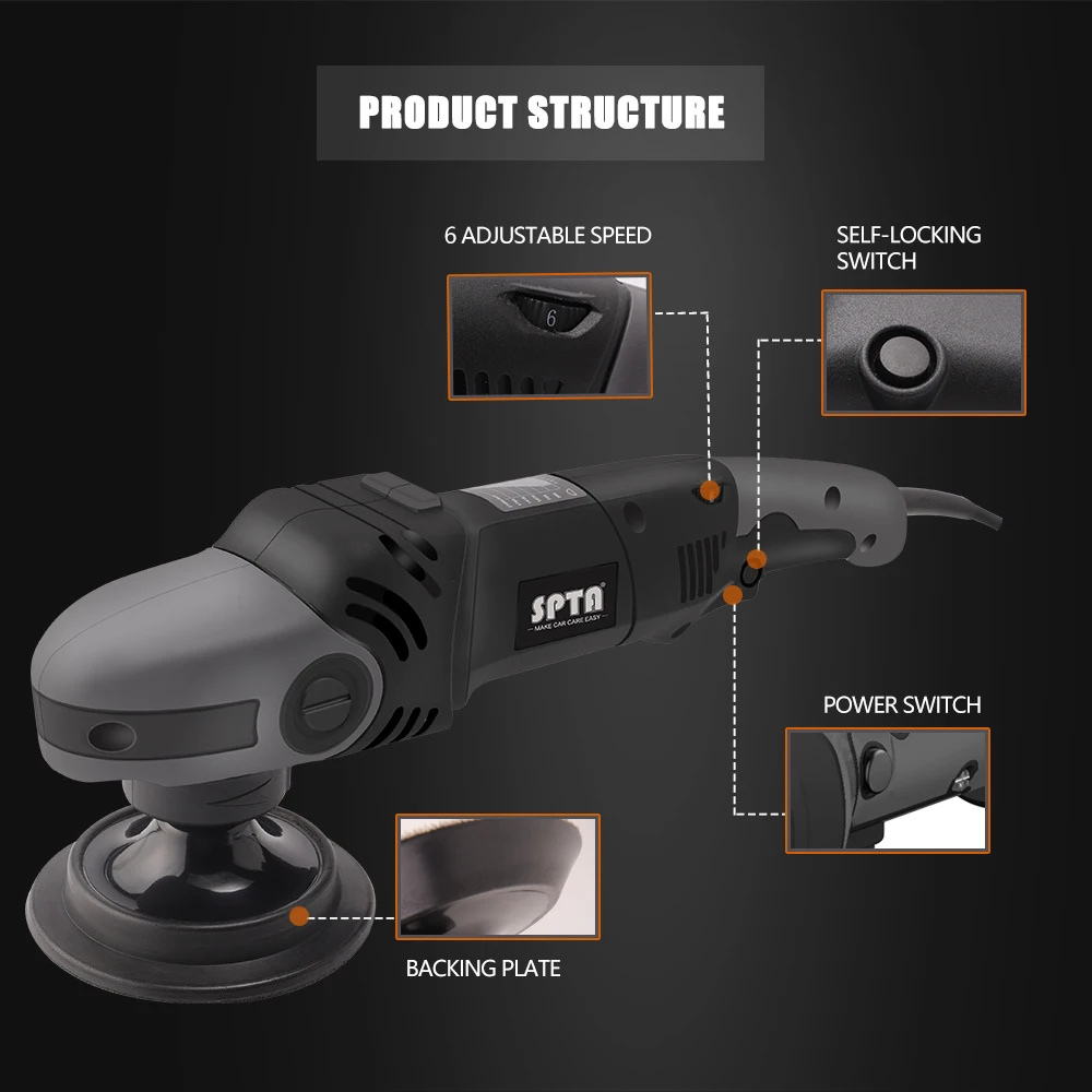 SPTA 5 Inch Rotary Buffer Polisher Electric Buffing Polishing Machine Polisher&Polishing Pads Set Auto Buffing and Polishing car polisher