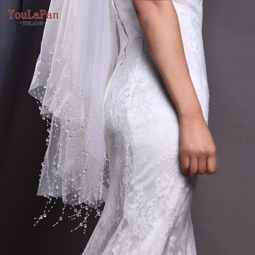 YouLaPan 2 Layers Tassel Bridal Veil With Hair Comb Water Drop Beaded Veil 2024 Newlywed Wedding Veil Wedding Tiara V216 youlapan v122 wedding veil with face cover pearl petal veil wedding bridal veil 3d organza flowers edges elbow length veil