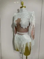 Sparkly Rhinestone Sequin Tassel Stretch Bodysuits 2025 New Arrival Women Birthday Party Nightclub Dj Stage Performance Costume - Image 2