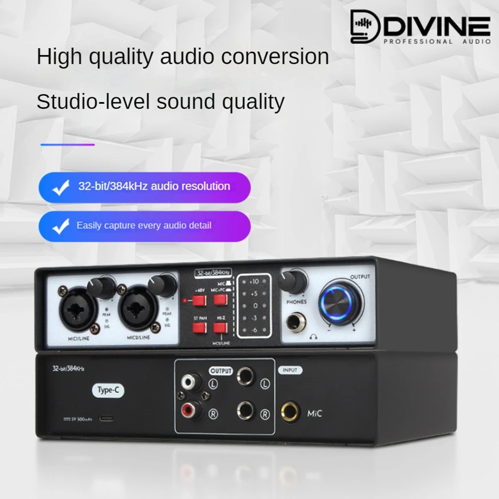 X49A-2 인2아웃 USB 오디오 인터페이스 32Bit/384KHZ 스튜디오 부품 녹음 사운드 카드 48V 팬텀