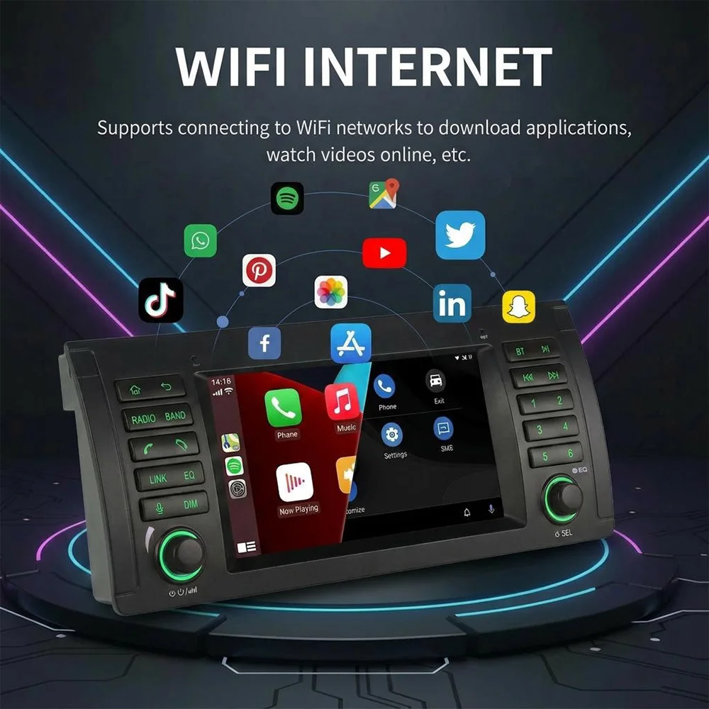 BMW 5 시리즈 E39 / X5 / M5 (1996-2007) 리눅스 시스템용, 무선 CarPlay, 블루투스 차량용 멀티미디어 터치스크린 헤드 유닛