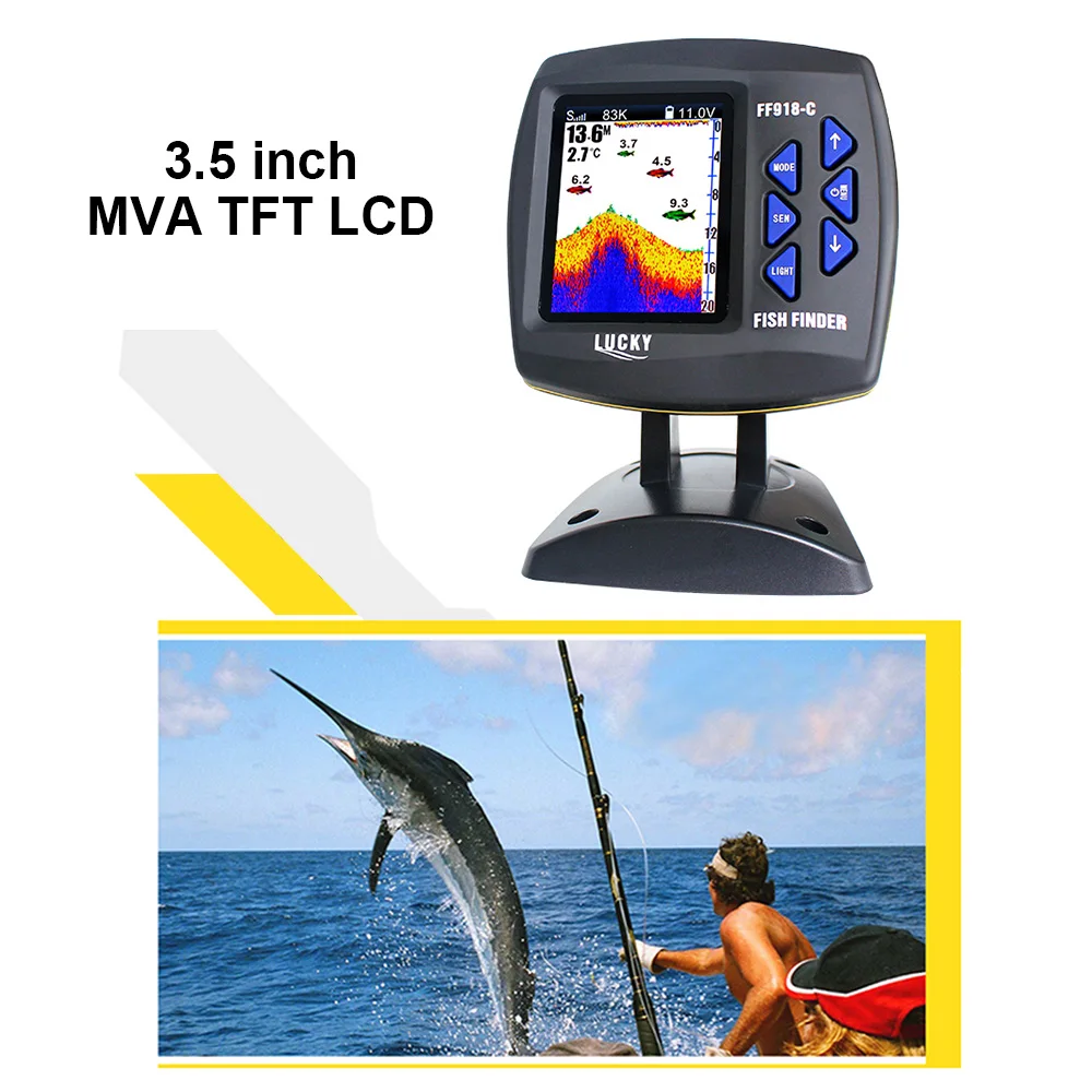 FF918-C100DS Color Screen Wired Fish Finder Dual Frequency 328ft/100m Water Depth Boat Fish Finder