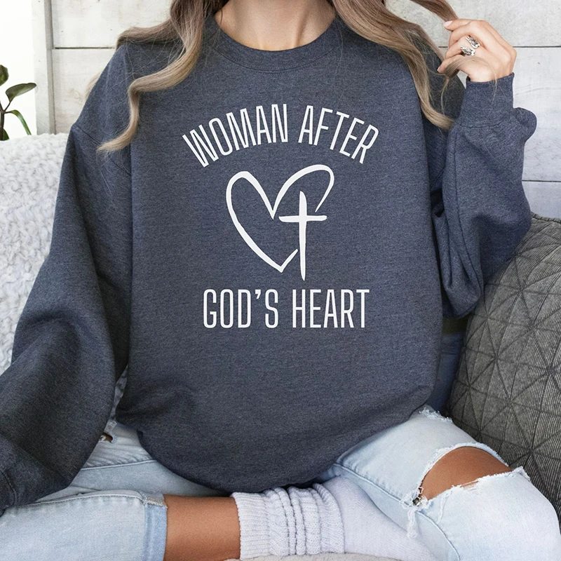 

Woman After God's Heart Women Sweatshirt Jesus Cross Hoodies Religious Clothes Faithful Christian Jumper Cotton Top Dropshipping