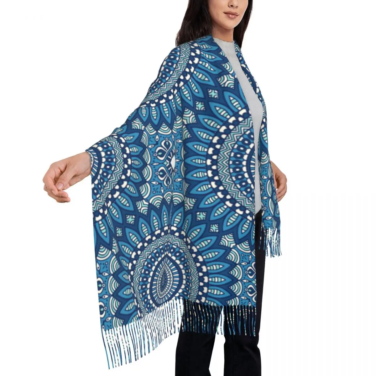

Теплый мягкий шарф осенняя синяя племенная шаль накидка этнический принт на заказ Женский платок y2k крутые большие шарфы