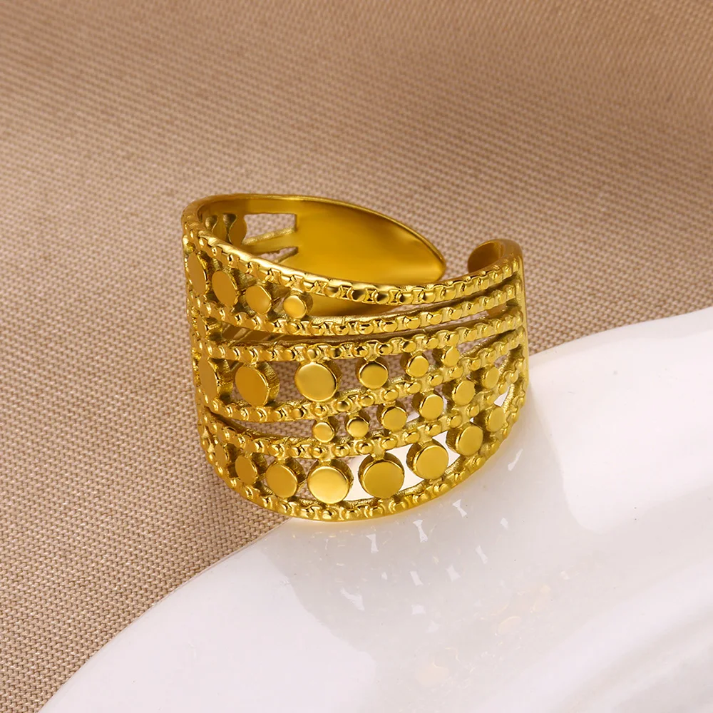 Minimalist Multilayer Hollow Stainless Steel Open Rings for Women