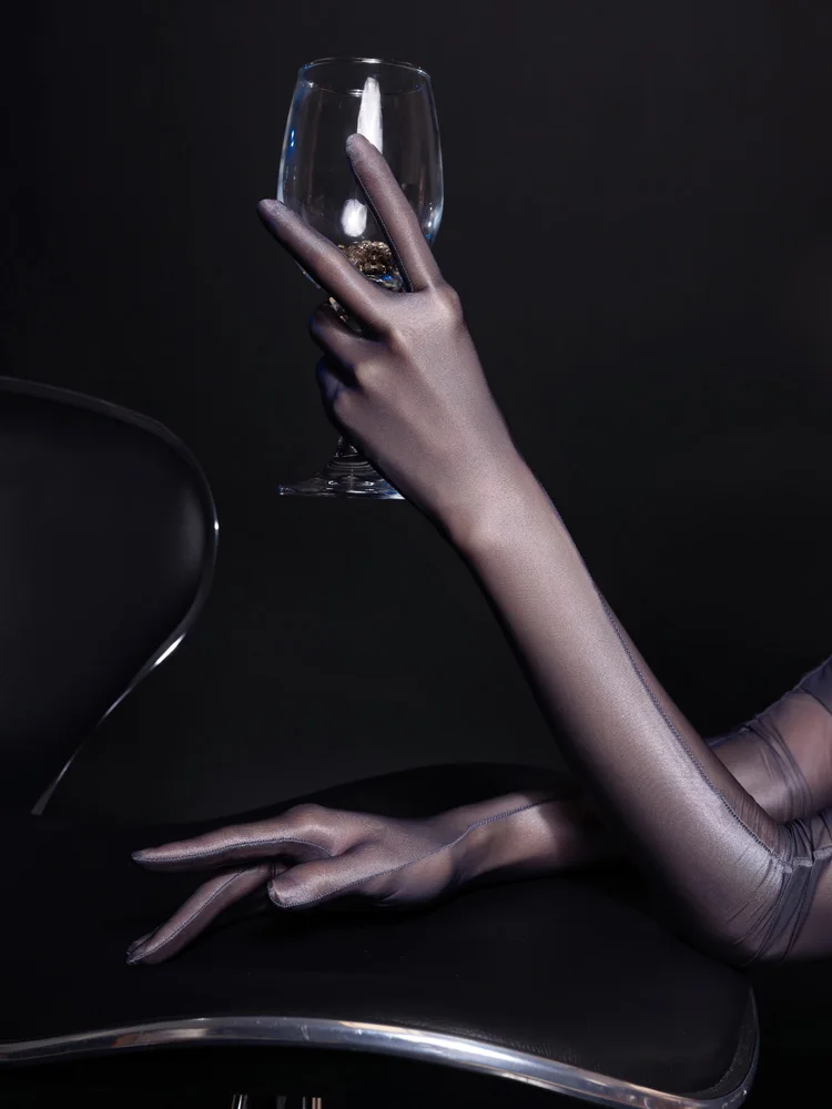 

Sexy Women Oil Glossy Shiny Glove Sheer See Through Five Finger Gloves Sunscreen Driving Wedding Allure Elegant Glove