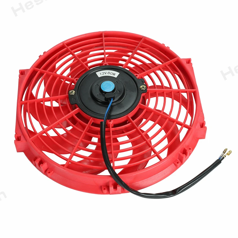 2 Pieces 2x12" Inch Universal Slim Fan Push Pull Electric Radiator Cooling Fans 12V 80W Mount Kit 2000 RPM Red High Performance