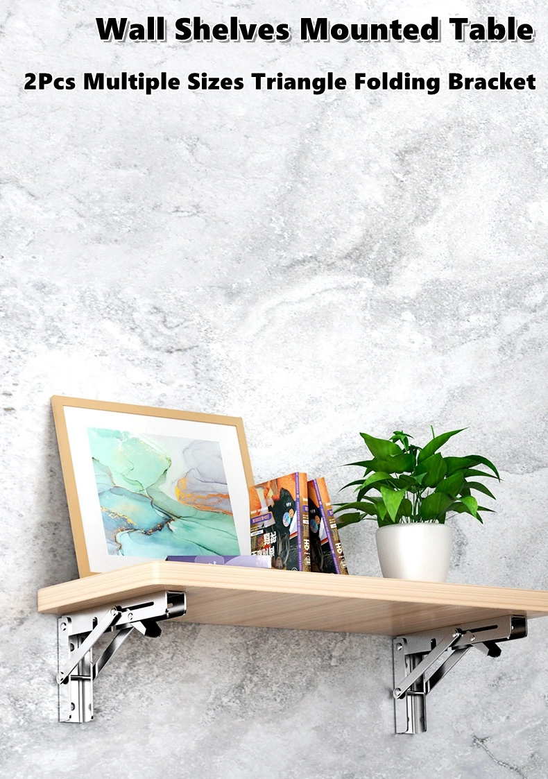2PCS Multiple Sizes Triangle Folding Bracket Shelf Table Desk Floating Shelf Collapsible Space Saving DIY Wall Mounted Bracket