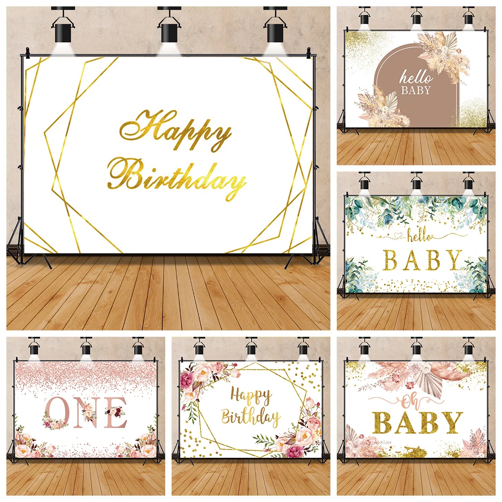 Arriere Plan En Vinyle Pour Photographie Joyeux Anniversaire Cadre En Marbre Blanc Et Or Fleurs Affiche D Anniversaire De Bebe Personnalisee Arriere Plan Photo Fond Aliexpress