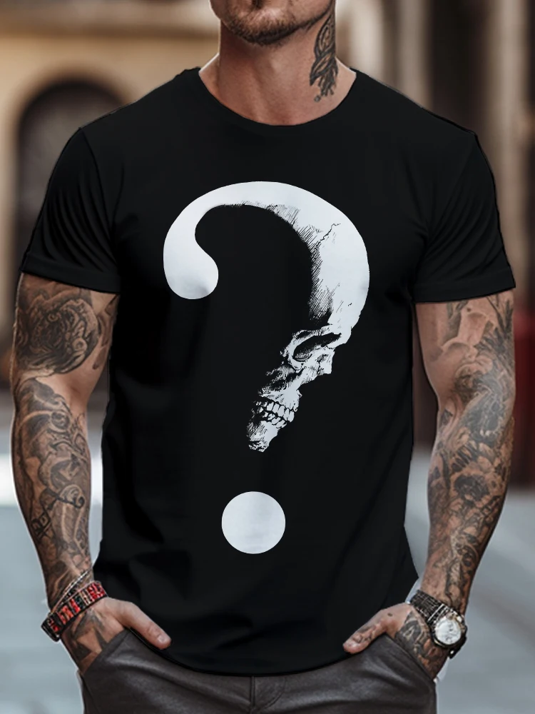 

Skull Question Mark 3D Printed Round Neck T-shirt Harajuku Style Men's Short-sleeved T-shirt Summer Fashion Trend Casual T-shirt