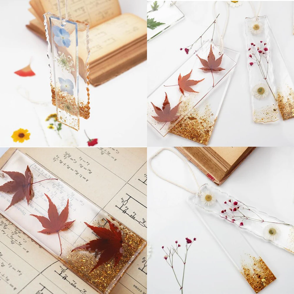 Leaves Flower Bookmark Silicone Mold Wave Rectangle Bookmark Epoxy Resin Casting Molds for DIY Epoxy Resin Crafts Making Tools