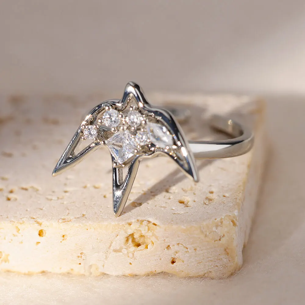 Geometric Zircon Swallow Ring for Women