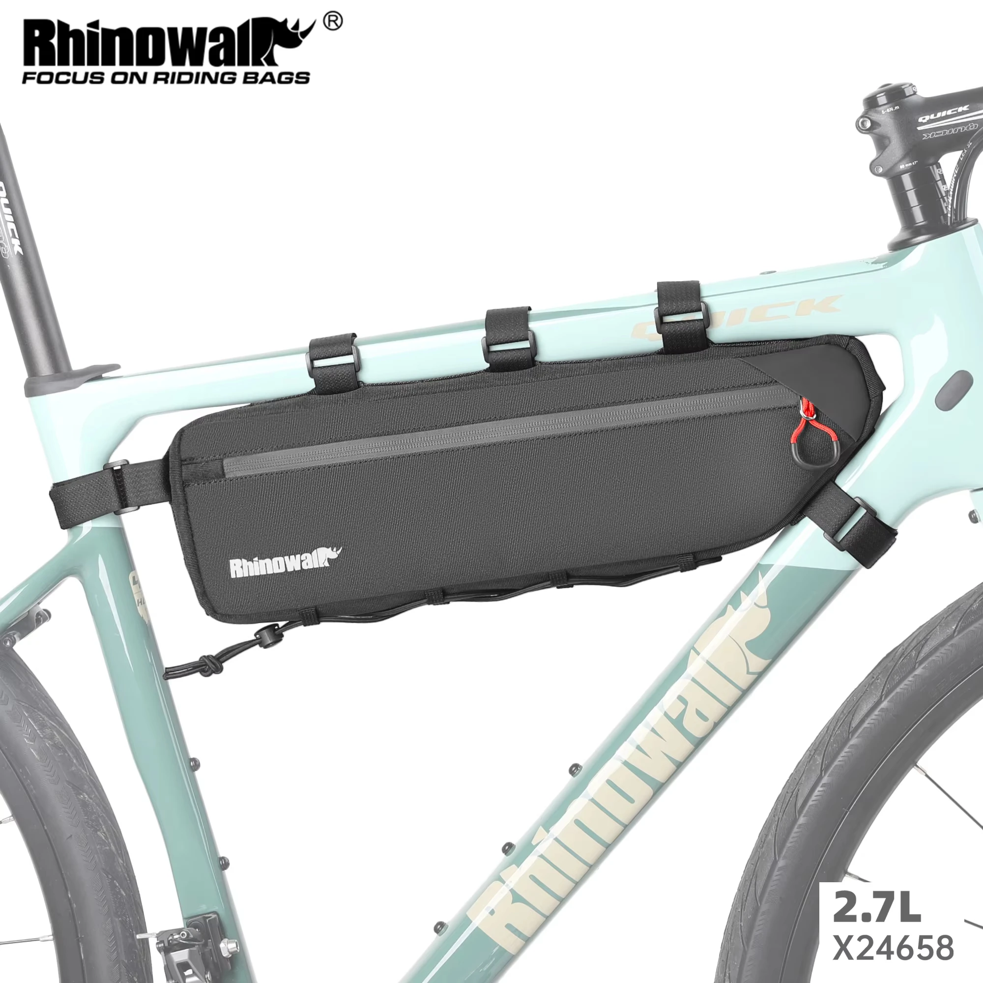 Rhinowalk RK24657 Bike Frame Bag 2.1L-2.7L Splash-Proof Bicycle Under Tube Bag Triangle Bag Double Sided SBS Zipper Bottom binding syste