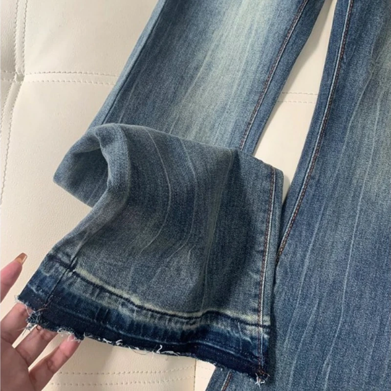 Women Denim Pants Wide-legged Pants Woman's Clothing Baggy Jeans Flare Prints Embroidery Pockets Designs Vintage High Waisted