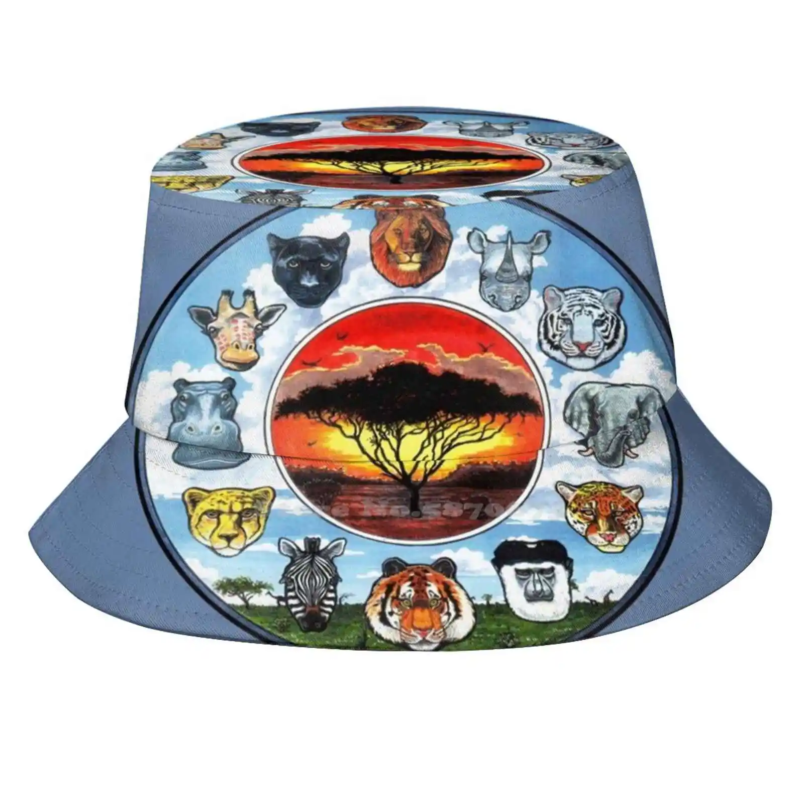 Grapheti Wildlife Pattern Design Stampato Cappelli Da Pescatore Da Viaggio Serengeti Wildlife Lion Rhino Rhinoceros Tiger White Tiger