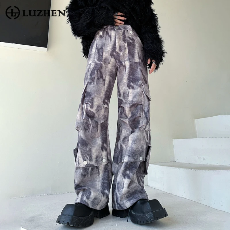 

LUZHEN модные новые мужские повседневные брюки-карго осенние камуфляжные плиссированные широкие брюки с множеством карманов в стиле High Street 89db76