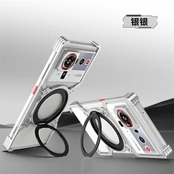 Magnetic Aluminium Alloy Cooling Case with Borderless Design and Bracket Feature for Nubia Z80 Ultra (Silver)