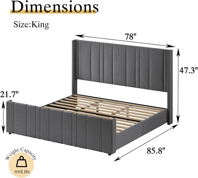 King Size Upholstered Bed Frame with Headboard 2