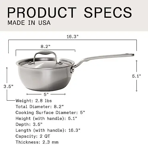 Made In Cookware - 3 Quart Stainless Steel Saucier Pan - 5 Ply Stainless  Clad - Professional Cookware - Made in Italy - Induction Compatible
