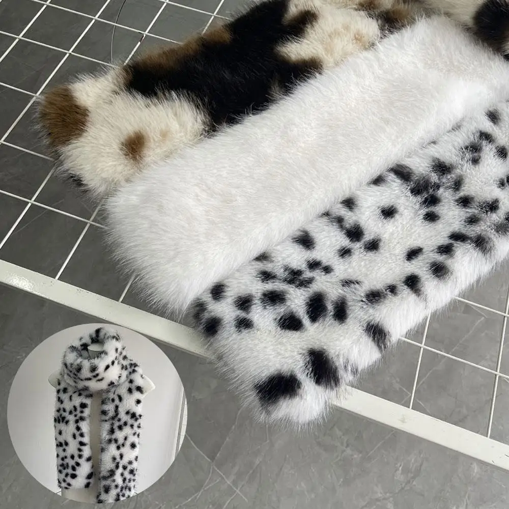 Korean Leopard Print Long Fur Scarfs Winter Y2K Vintage Warm Plush Scarf Fashion Thickened Lengthened Faux Fur Shawl Streetwear