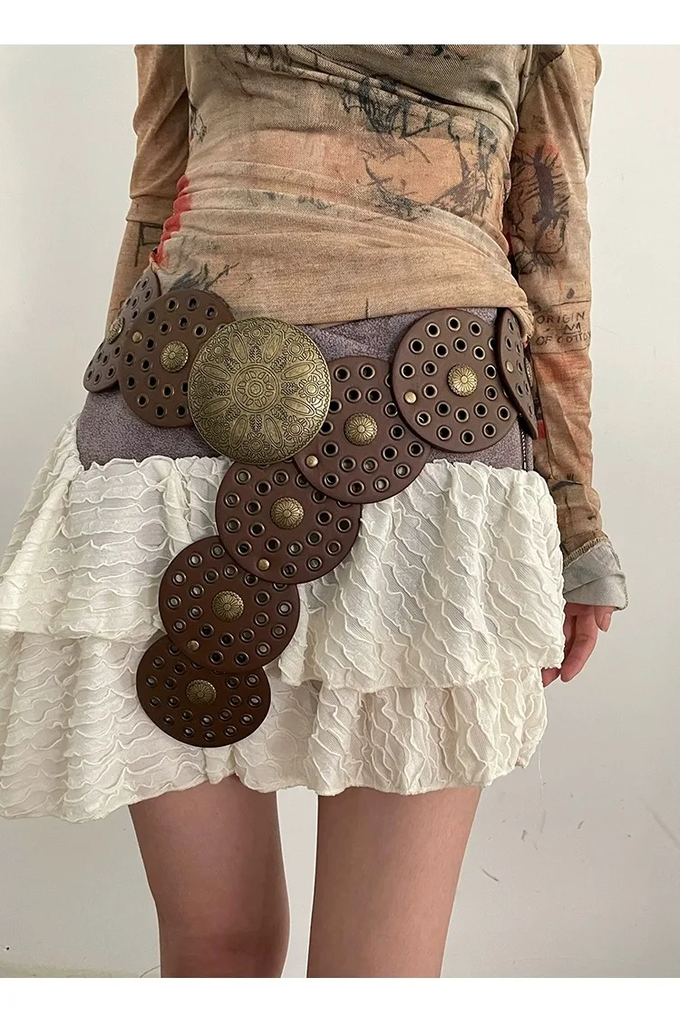 Spice Girl Y2K Harajuku Stil Vintage Niet Patchwork Design Breite Gürtel Für Frauen High Street Faux Leder Bund cinturones – Detail 7