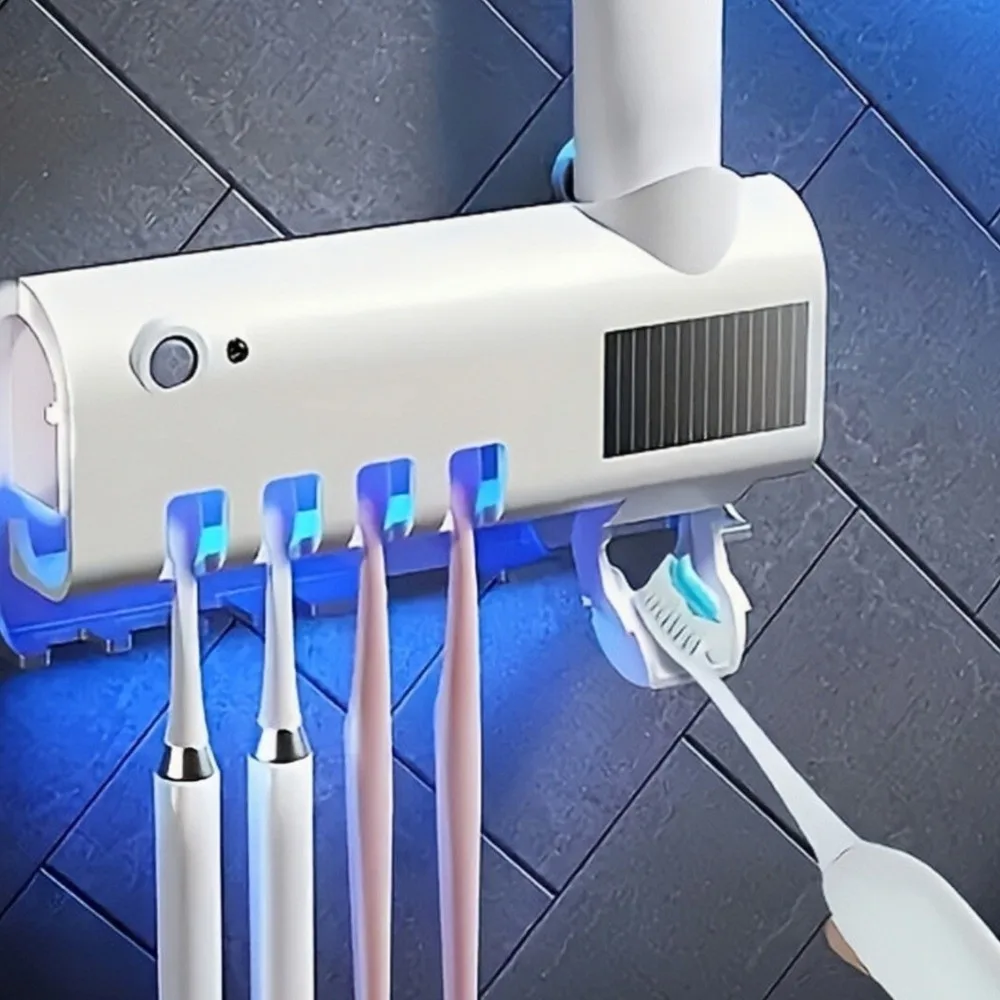USB 충전 자동 치약 디스펜서 벽걸이형 태양광 스마트 칫솔 홀더 비접촉 무타공 설치