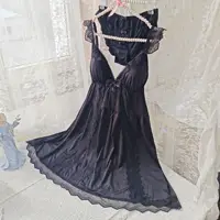 Women Multi-color Bow Lace Ice Silk Nightgown Set Spaghetti Strap V-neck Sleep Dress Built-in Bra Pad Sweet Loungewear Pajamas - Image 3