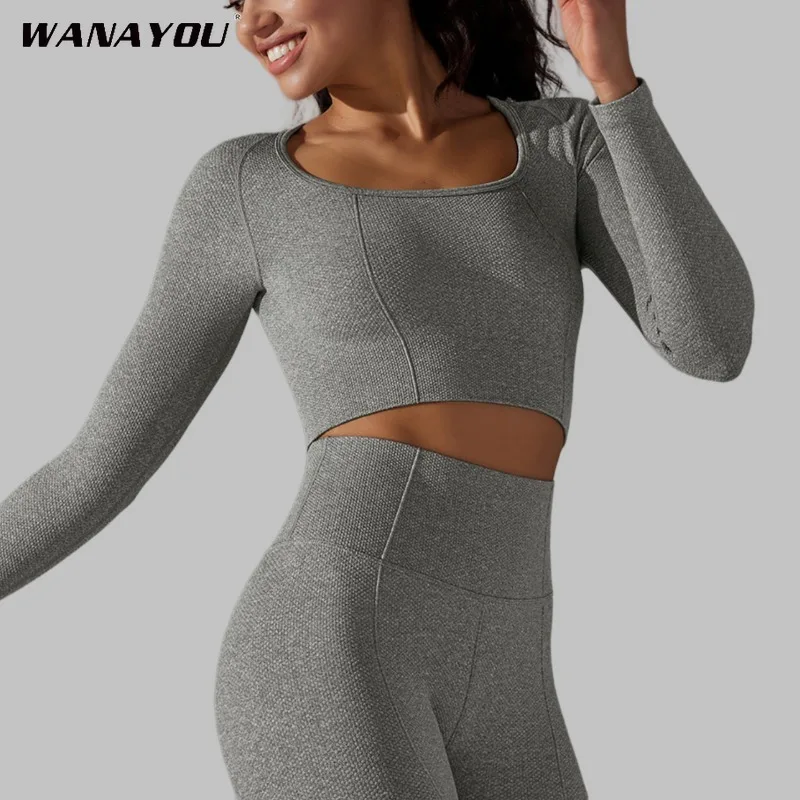 

WANAYOU Yoga Set Seamless Women's Sportswear Workout Clothes Athletic Wear Legging Fitness Bra Crop Top Long Sleeve Sports Suits