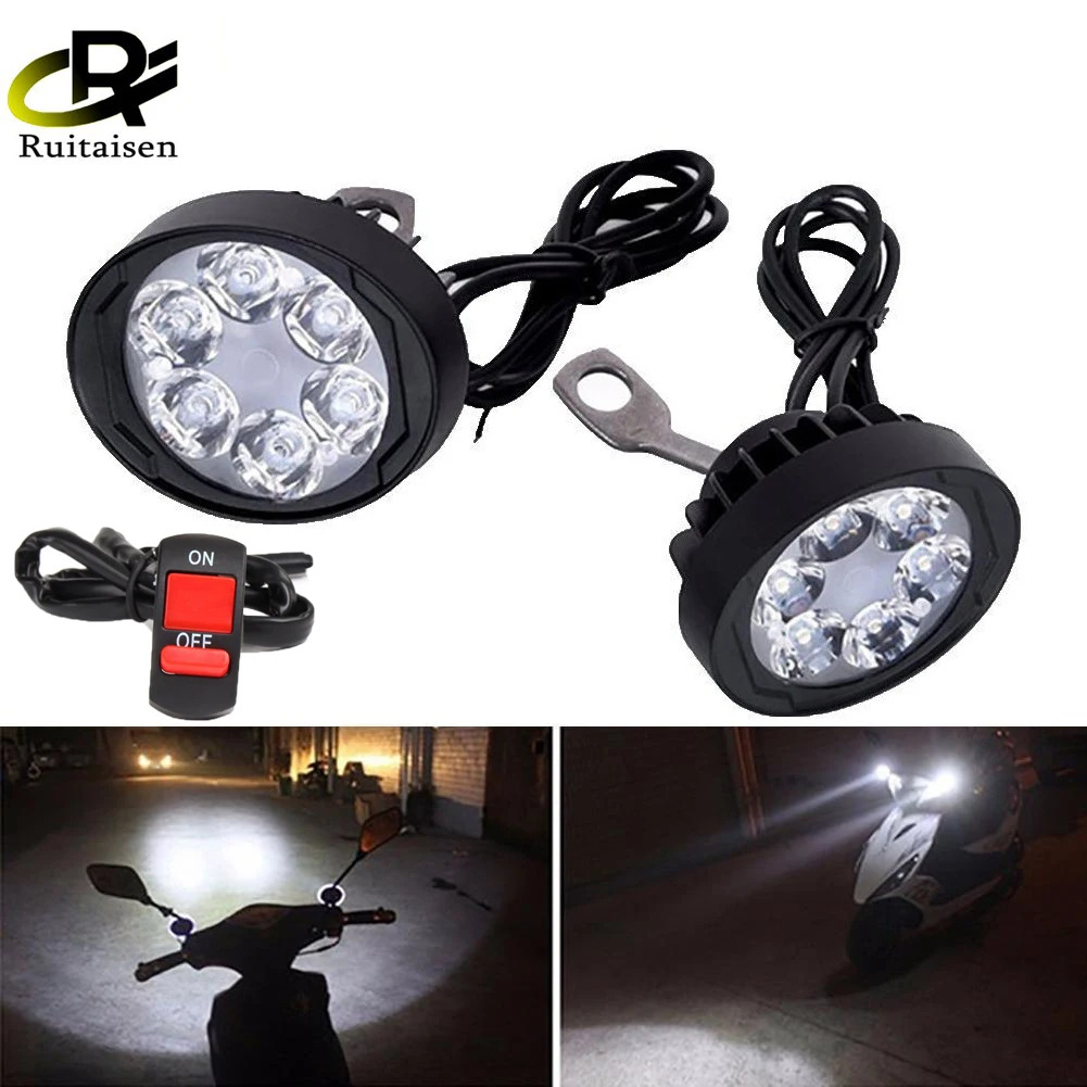 2pcsMotorcycleHeadlightFogDrivingLightsFrontHeadLamp6LED12V