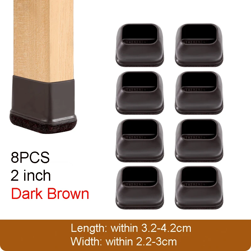 8PCS Rectangle Rubber Chair and Table Leg Protectors - Non-Slip Furniture Foot Covers
