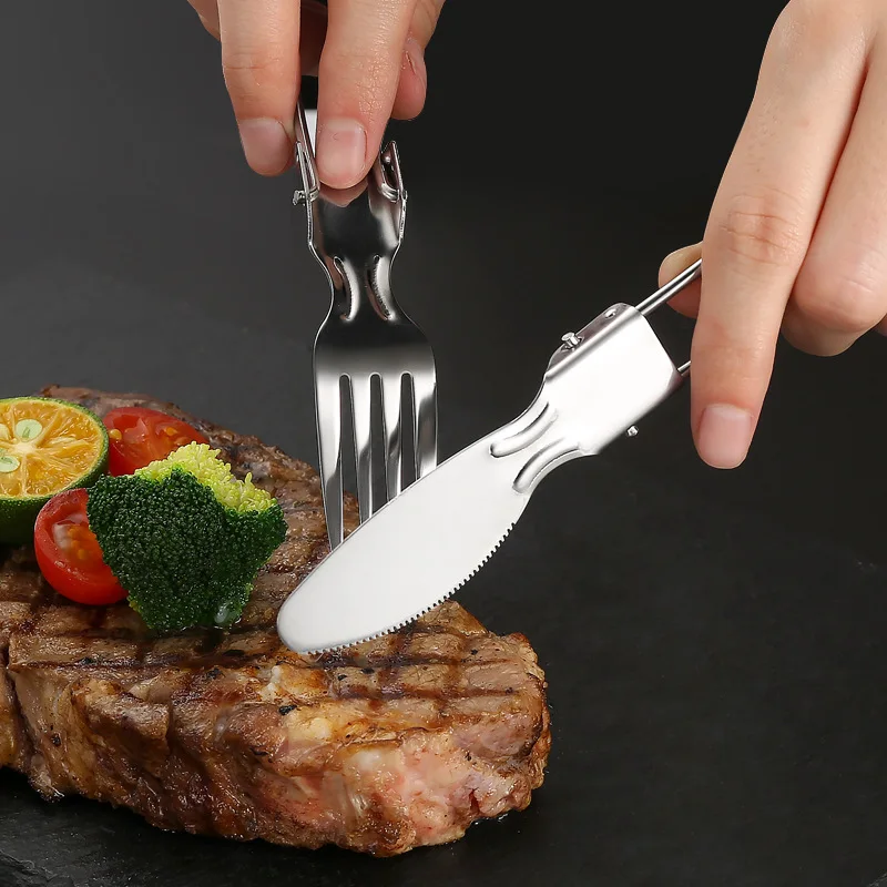 Portable Foldable Cutlery Set 304 Stainless Steel Detachable Chopsticks Knife Fork Spoon Hiking Outdoor Camping Travel Tableware
