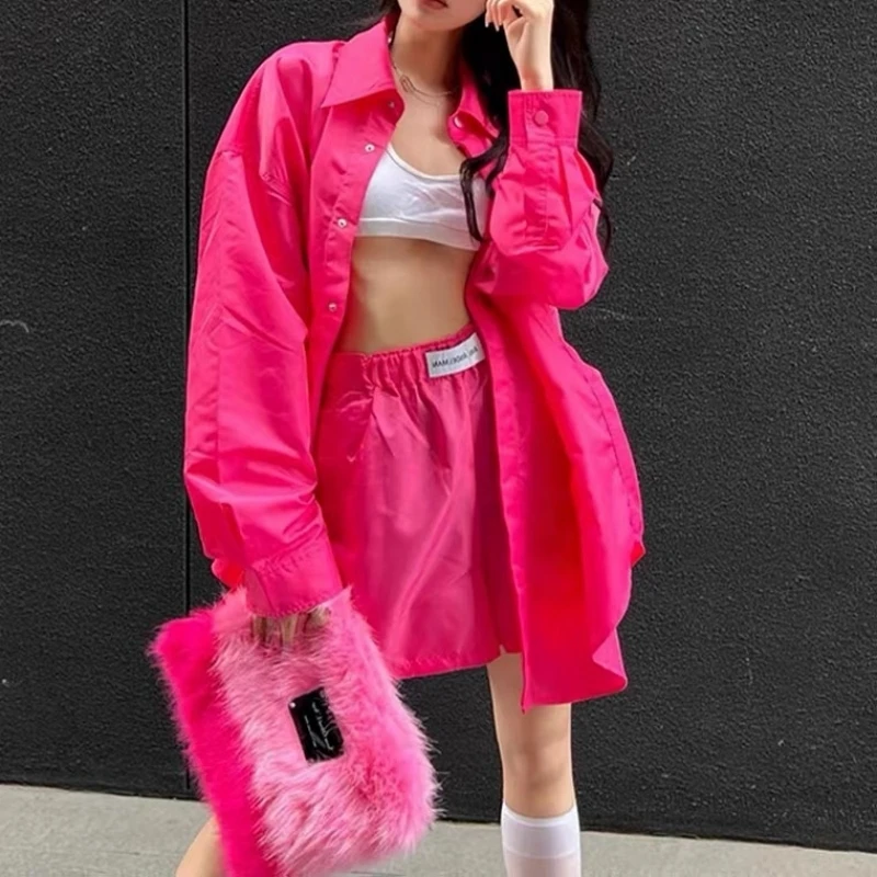 

Summer Two 2 Piece Set Women Shorts Suit Cotton Long Sleeve Shirts Female Elegant Casual High Waist Short Pants Lady Outfits