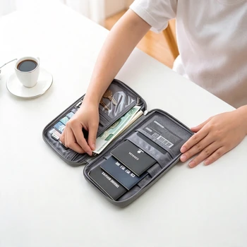 Borsa da viaggio multifunzionale impermeabile per passaporto, documenti, carte, biglietti, chiavi, portafoglio e accessori da viaggio di grande capacità