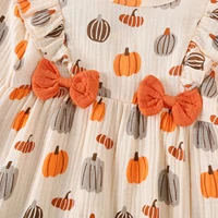Citgeett Autumn Halloween Infant Baby Girl Romper Pumpkin Print Ruffled Long Sleeve Jumpsuit Bow Headband Clothes 4
