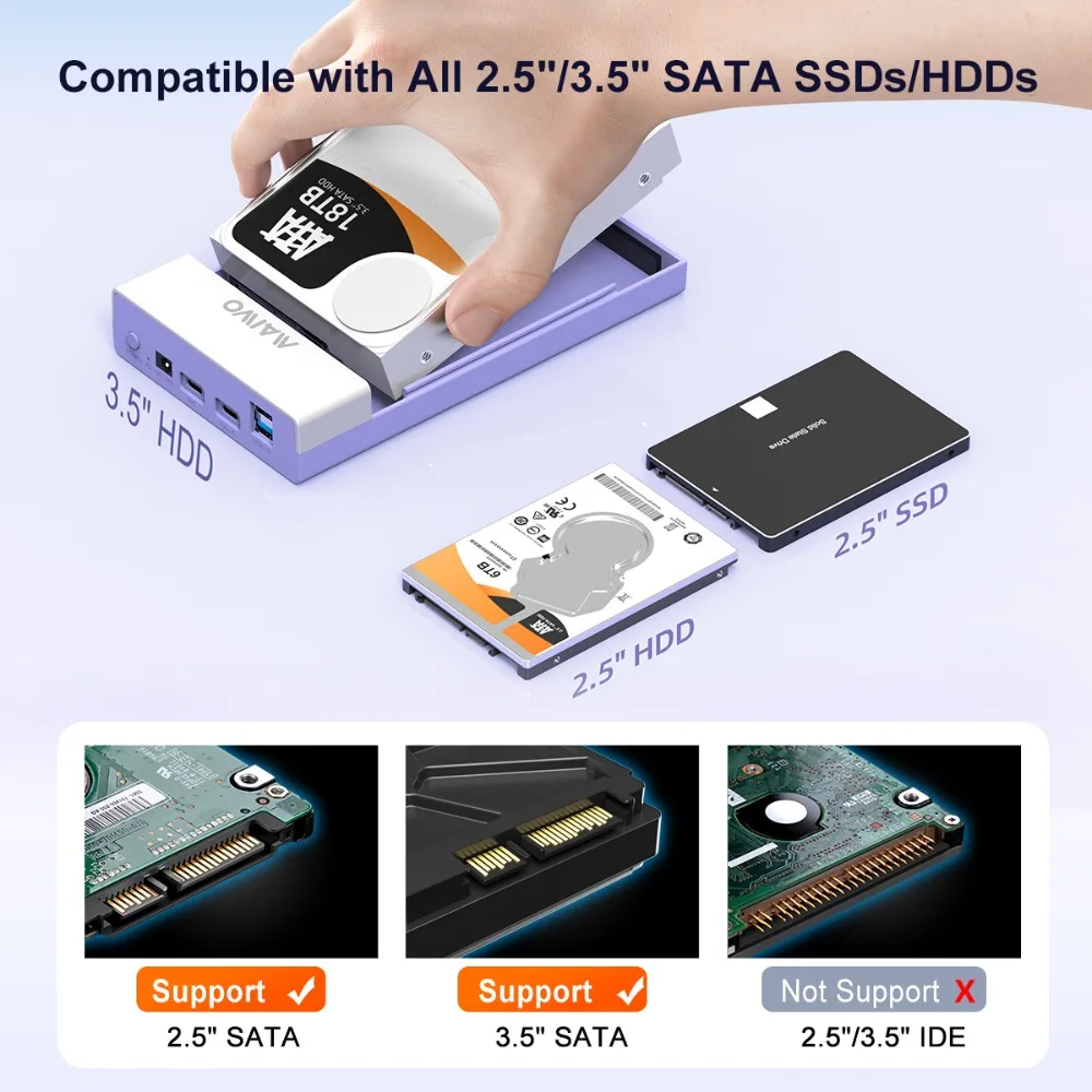 Maiwo-gabinete de Disco Rígido Externo com Função Hub Usb tipo c para Sata Adapter Case Hdd 2.5 3.5 2.5 Adapter Case até 20tb - Imagem 6