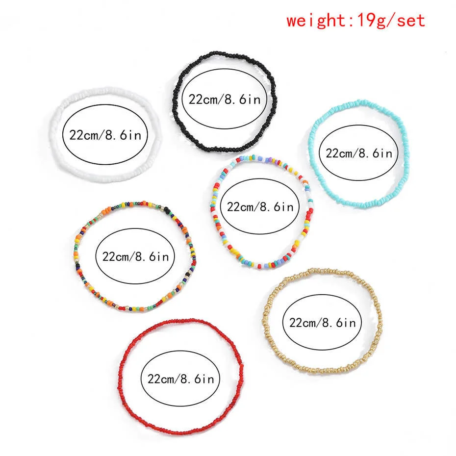 IngeSight.Z 7Pcs/Set Rainbow Beaded Anklet Bracelet for Women Adjustable Colorful Anklets Barefoot Sandals On Foot Ankle Jewelry