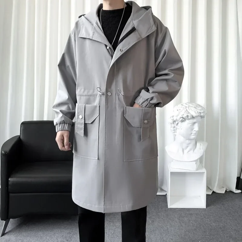 Autumn New Windbreaker Men's Coats Medium Long Assault Jacket Windproof and Warm Hooded Windbreaker Techwear Coat