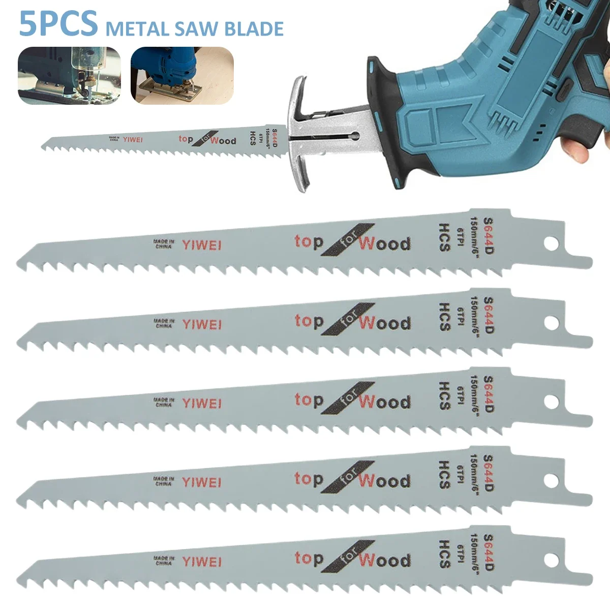 5Pcs Reciprocating Jig Saw Blades For Cutting Wood Metal